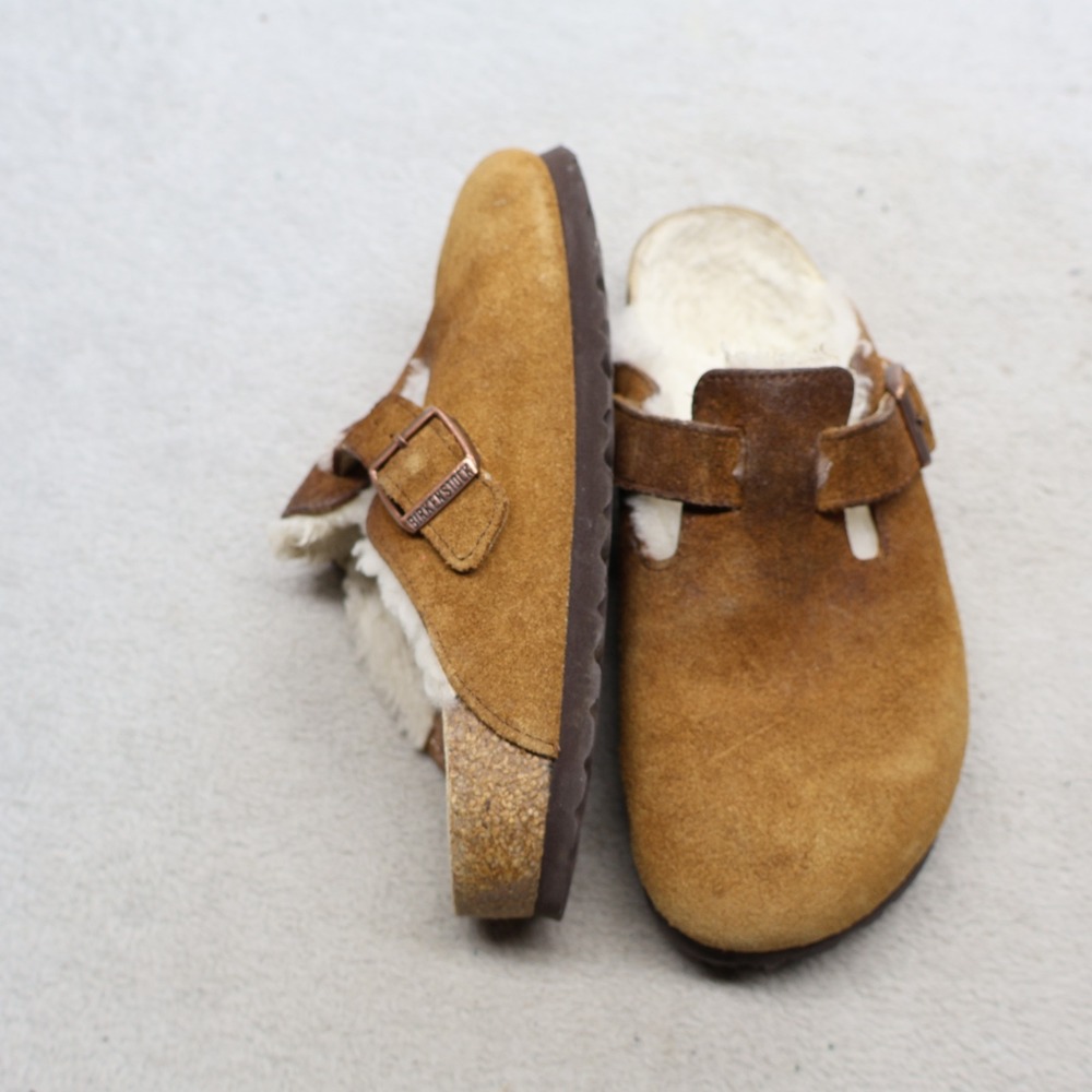 Birkenstock Boston Unisex M4 L6 Clogs Brown Suede Leather Shearling Lined EU37